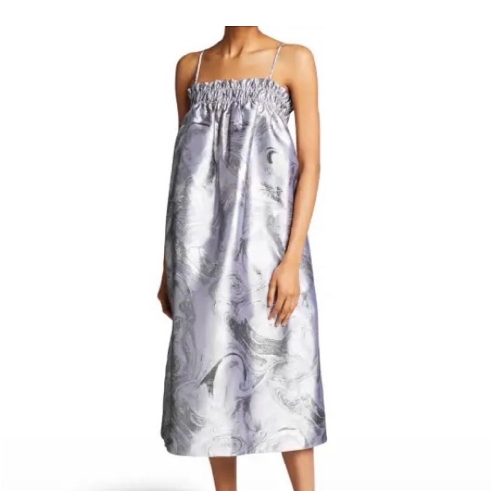 Ganni Shiny Jacquard Tank Tent Dress in Sharkskin